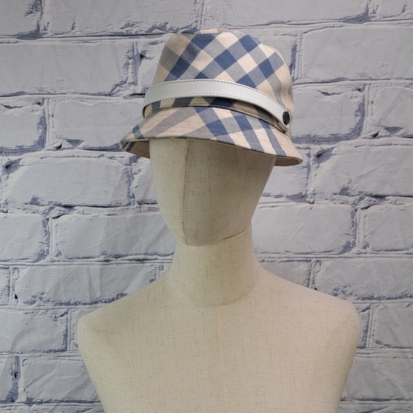 Burberry Women's Bucket Hat Nova Check Blue Cream England Vintage Y2K Medium - Picture 2 of 15